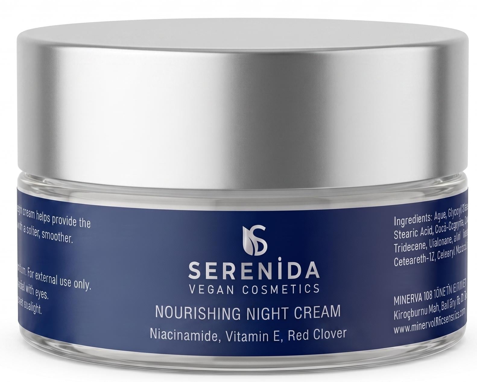 Serenida Vegan Night Cream, Niacinamide, Vitamin E, Anti-Aging Moisturizer (50ml)