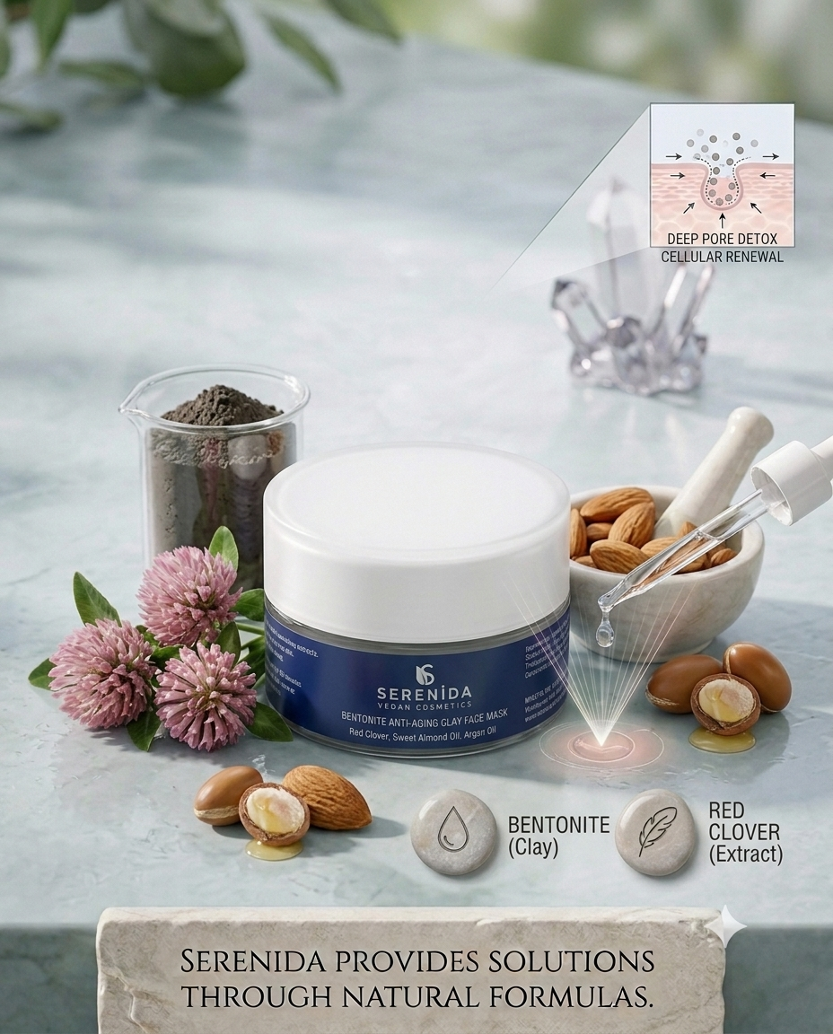 Serenida Bentonite Anti-Aging Clay Face Mask with red clover, sweet almond oil and argan oil