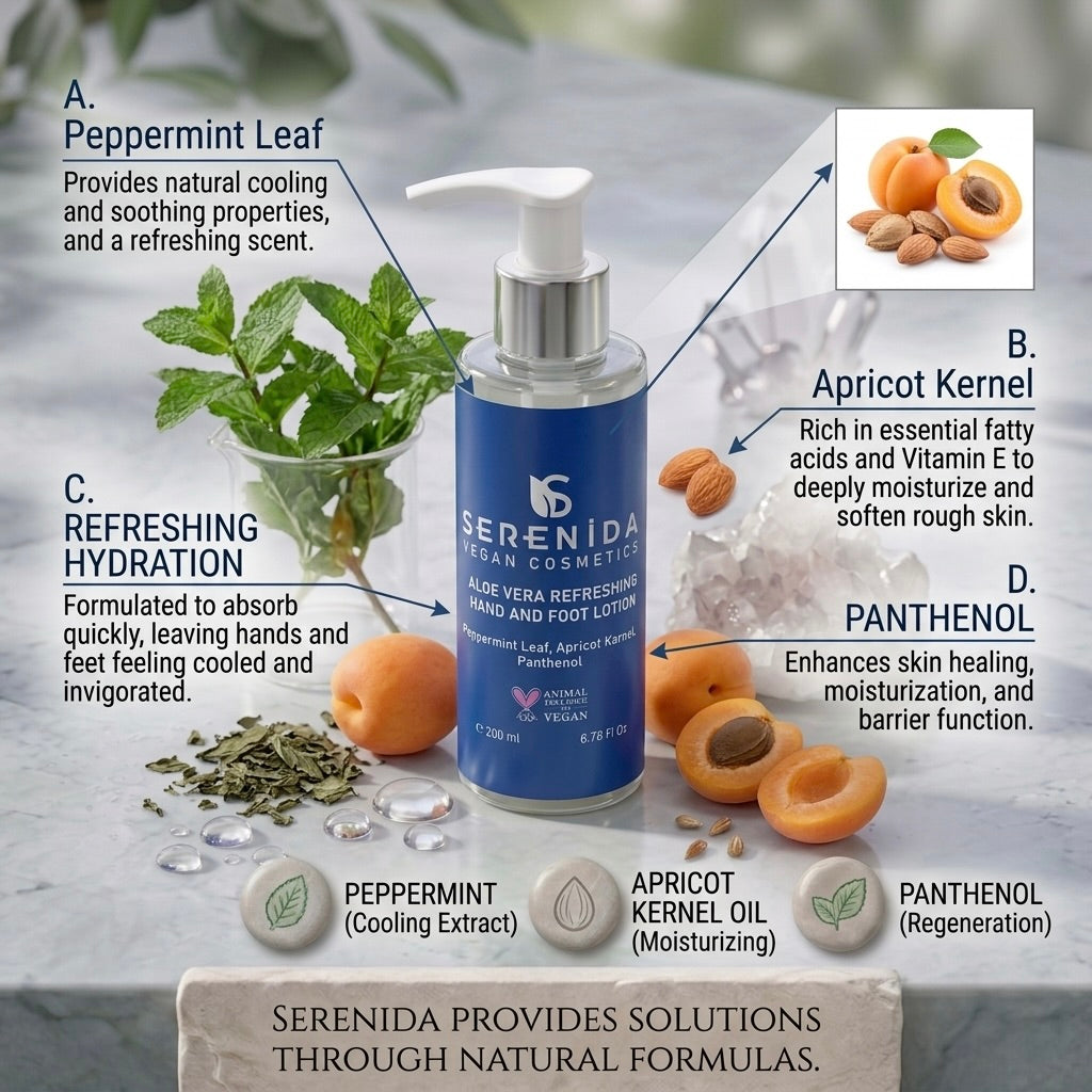 Serenida Aloe Vera Təravətləndirici Əl və Ayaq Losyonu, Nanə ilə Vegan Sərinləşdirici Qulluq (200ml)