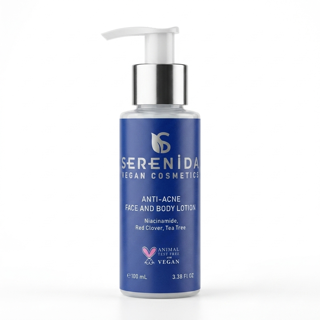Serenida mléko proti akné na obličej a tělo, veganské s niacinamidem a čajovníkovým olejem (100 ml)