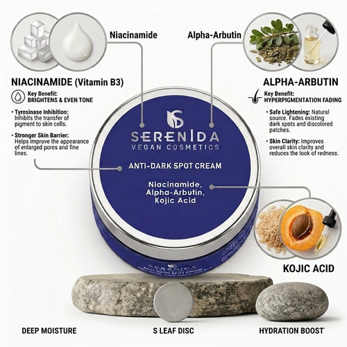 Serenida Anti Dark Spot Cream, Vegan Brightening with Niacinamide, Alpha Arbutin, Kojic Acid (50ml)