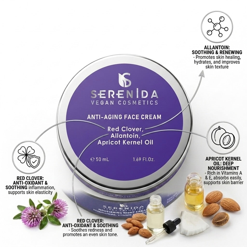 Cremă Anti-Aging pentru Față Serenida, Hidratant Vegan Ușor cu Trifoi Roșu (50ml)