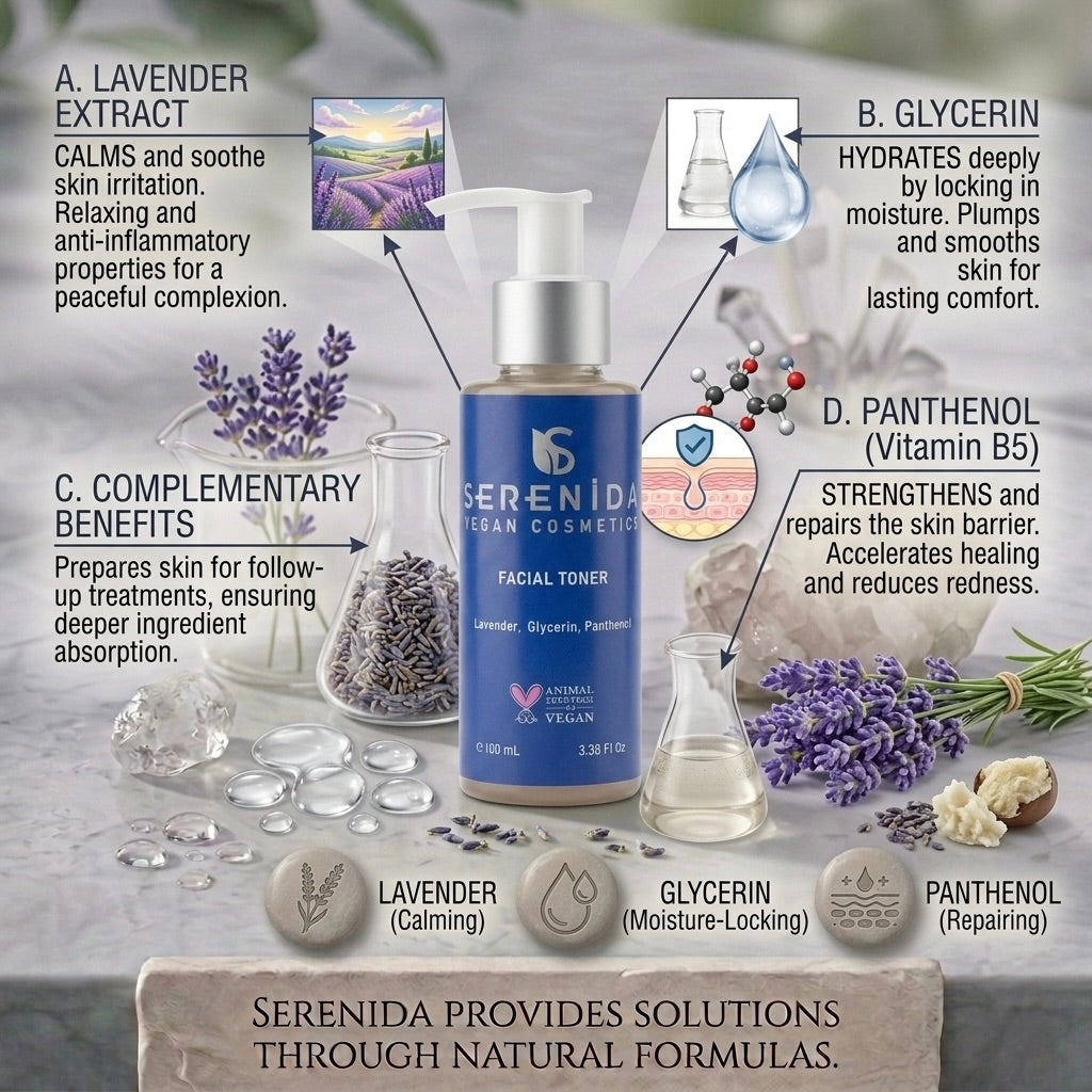 Serenida Vegan Lavender Facial Toner with Panthenol, Hydrating Skincare (100ml)