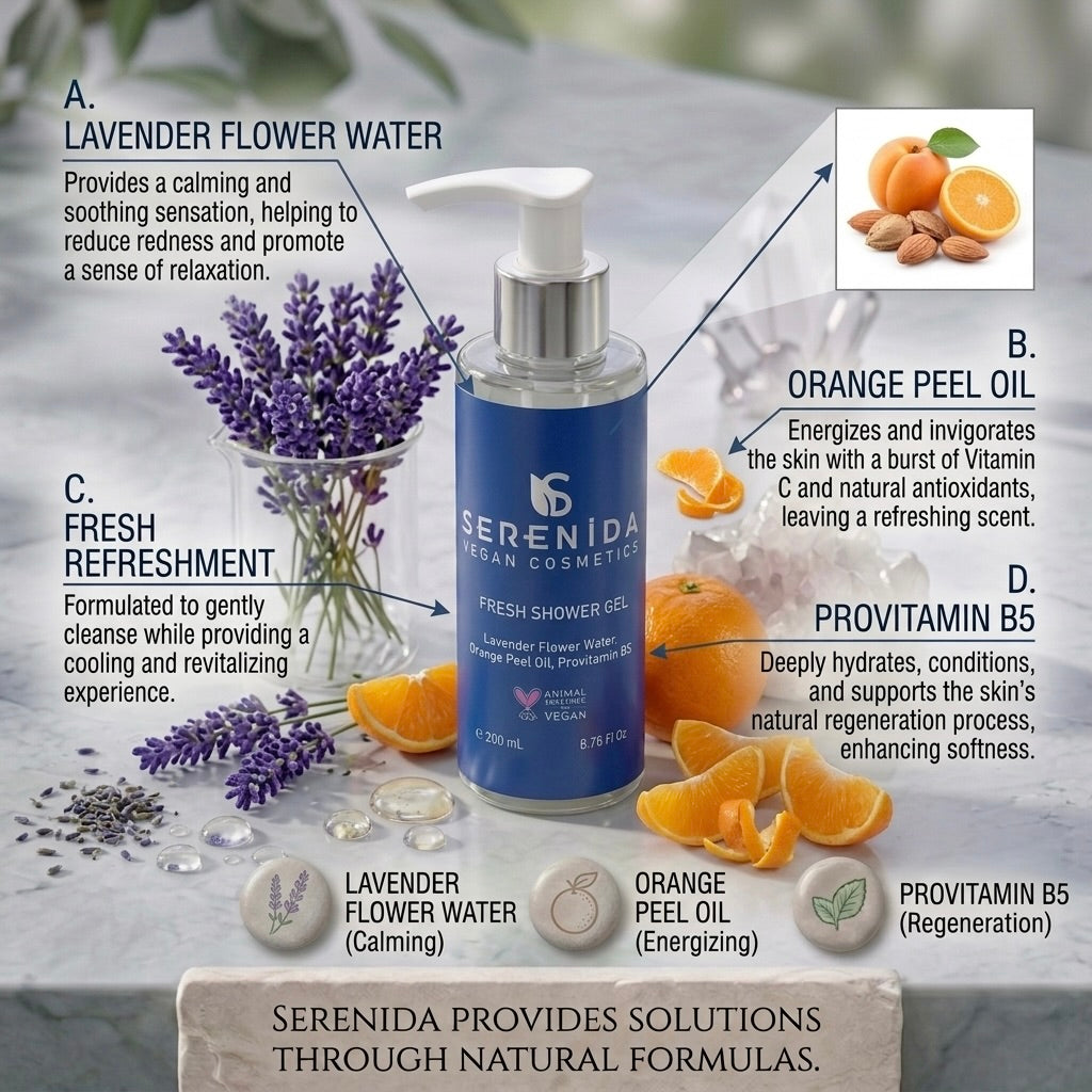 Serenida Fresh Shower Gel, Vegan Body Wash, Lavender Orange Peel (200ml)