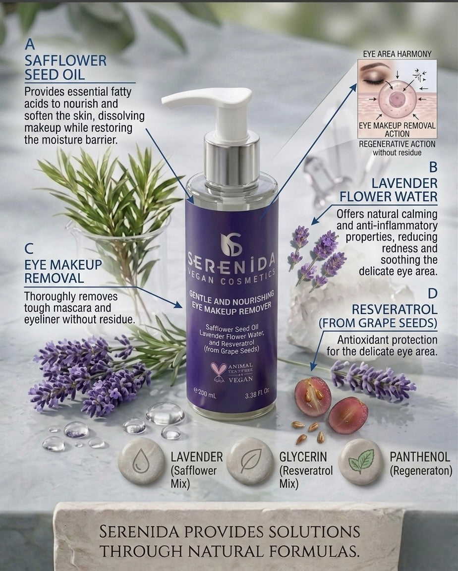 Serenida Vegan Oogmake-upremover, Zacht Voedend met Saffloer en Lavendel (100ml)