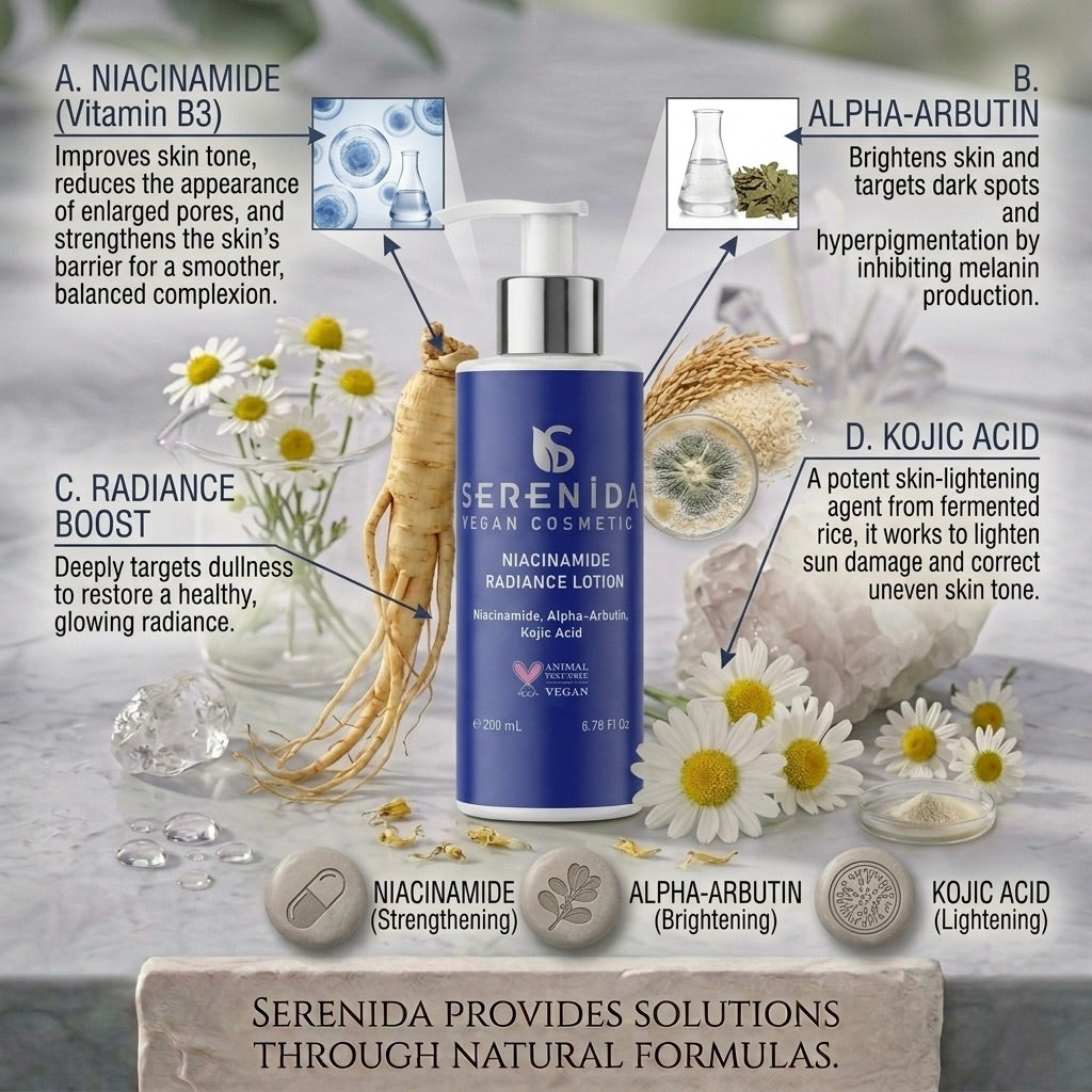 Serenida Niacinamide Radiance Face Lotion, Vegan Brightening Formula (200ml)