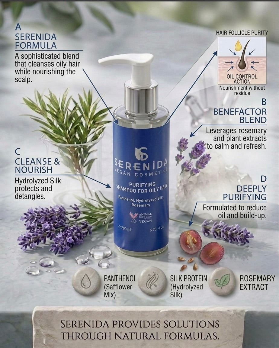 Serenida Shampoo Purificante per Capelli Grassi, Vegano Riequilibrante al Rosmarino (200 ml)