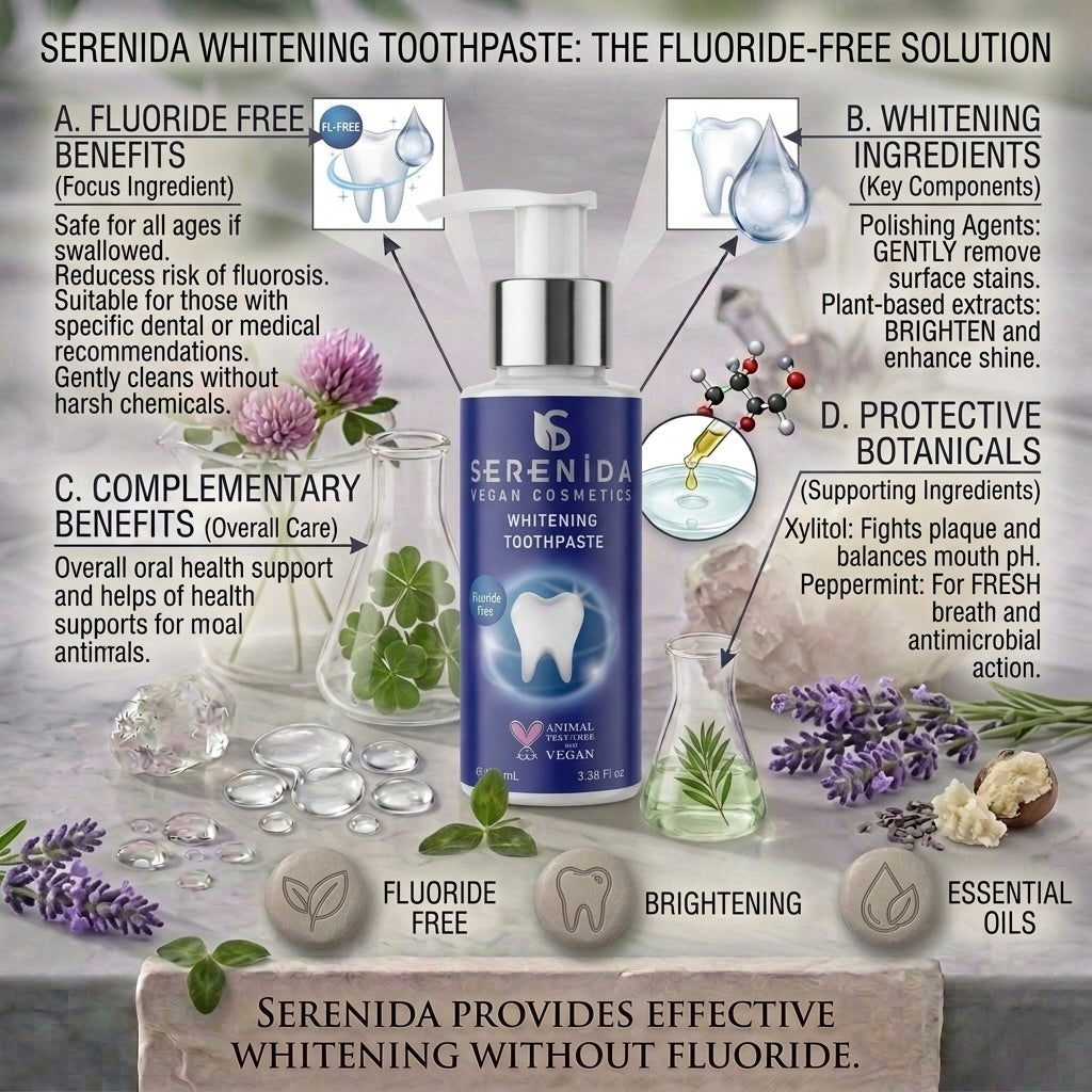 Serenida Dentifricio Sbiancante, Pasta Vegana Senza Fluoro con Menta Piperita e Chiodi di Garofano, Cruelty-Free, 100ml